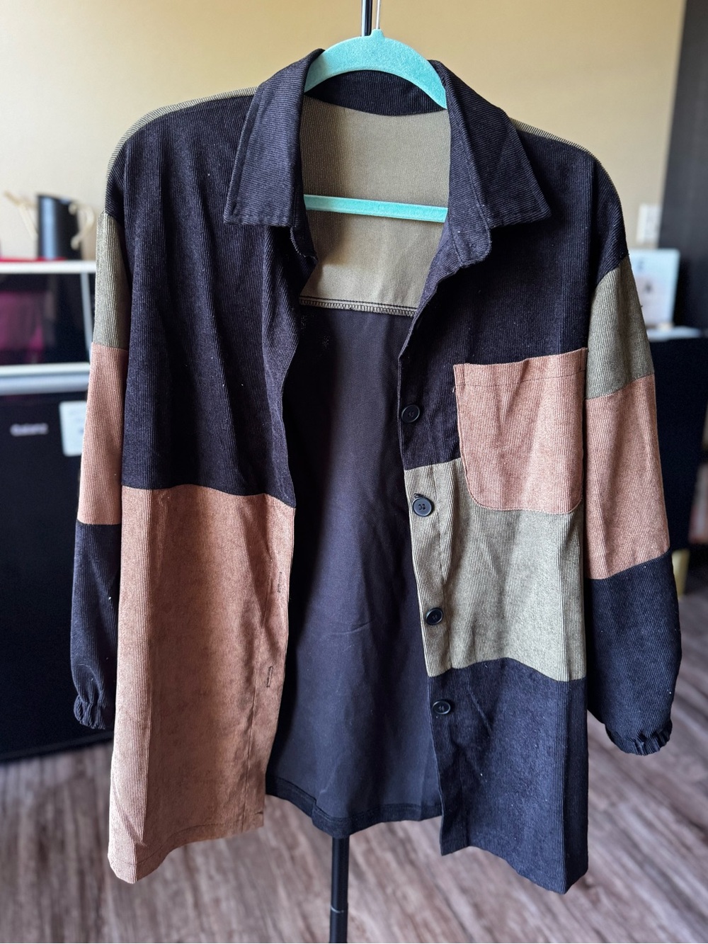 SHEIN Colorblock Utility Jacket in Black, Brown & Olive